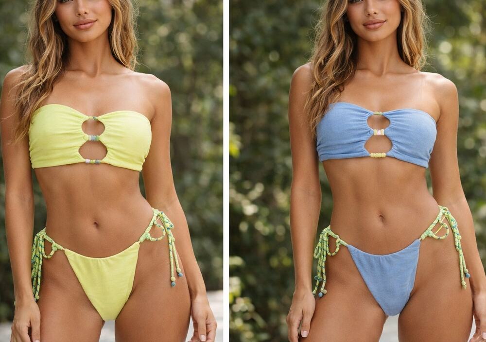 JMP the Label Reversible Cutout Bandeau Bikini Lime Green & Periwinkle XL